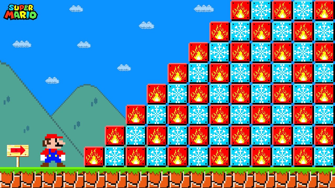 Can Mario Collect 999 FIRE - ICE Item Blocks In New Super Mario Bros.Wii?..| Game Animation