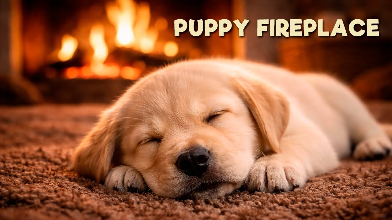 Cozy Fireplace | Sleeping Labrador Puppy & Warm Evening