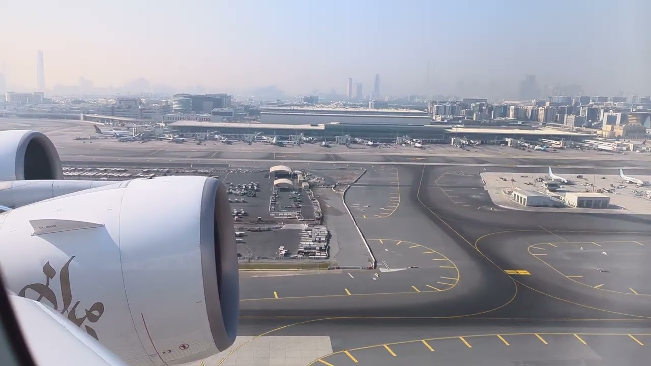 Emirates A380 take off from Dubai DXB - 4K