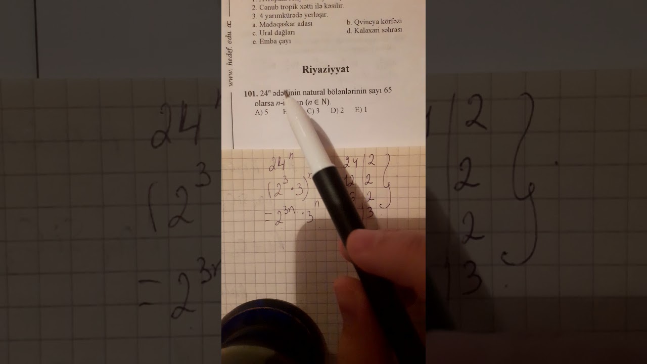 Riyaziyyat sınaq sualı(pratik həll yolu ilə) N°1