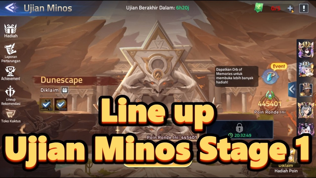 Line up Ujian Minos Dunescape - Maret 2026 - Mobile legends adventure