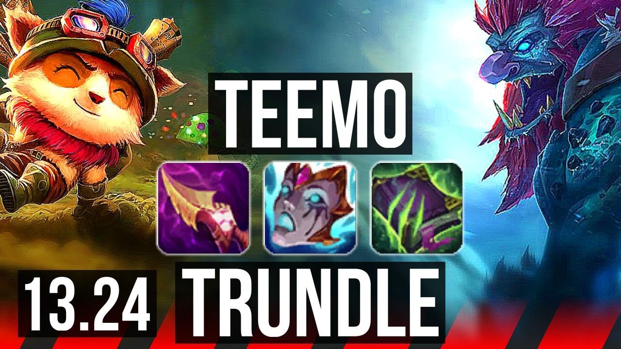 TEEMO vs TRUNDLE (TOP) | Rank 5 Teemo, 8 solo kills, 600+ games, Godlike | KR Master | 13.24