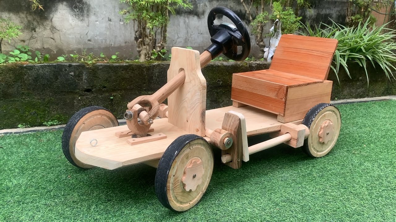 Great Creative Woodworking Idea // DIY Baby Wooden Car With Unique Steering And Brake System