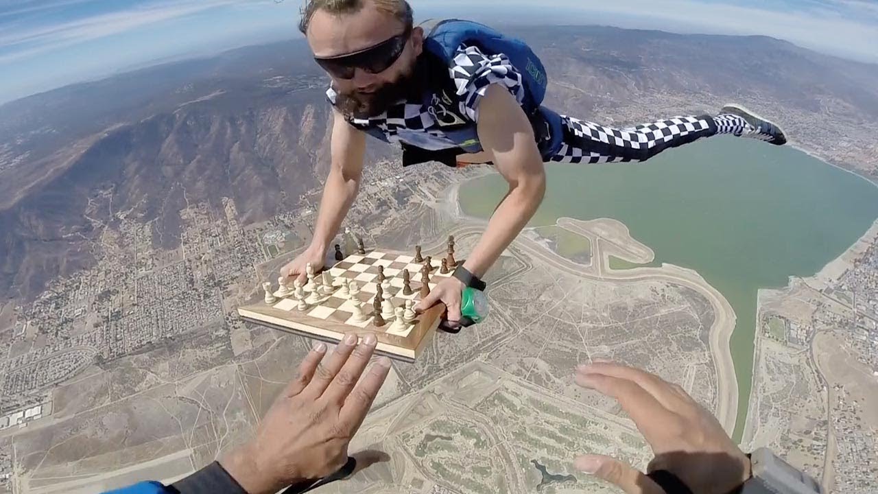 Daredevil Plays Chess While Skydiving
