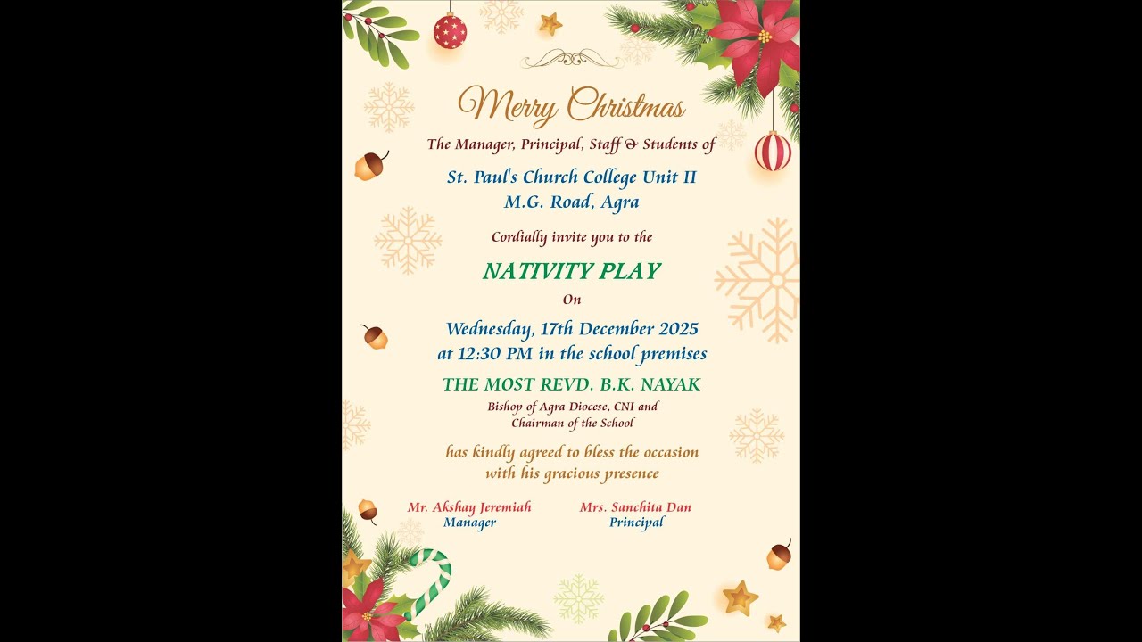 Live -  Merry Christmas St. Paul's Church College Unit II, M. G. Road, Agra Nativity Play 2025