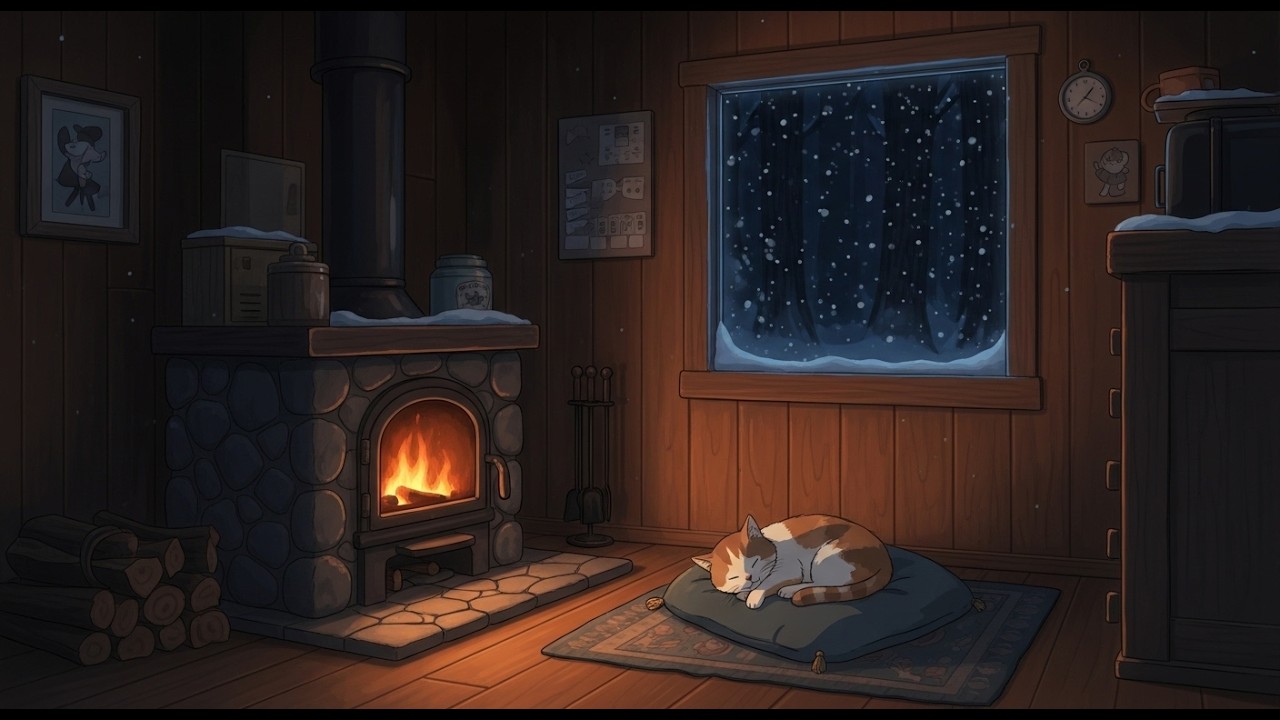 Gentle Snowfall & Warm Fireplace ❄️ Cozy Winter Lofi for Deep Sleep & Chill Vibes