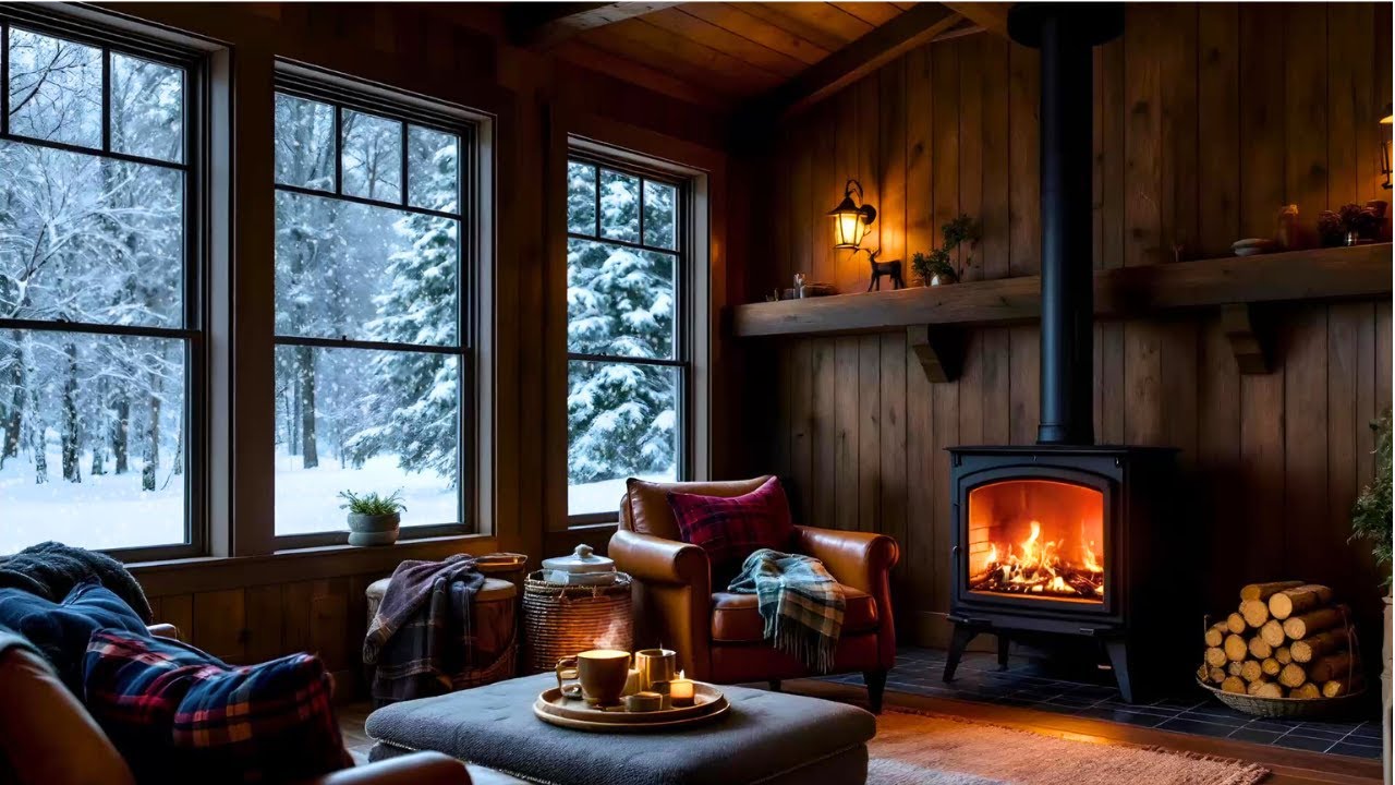 Winter Cabin Ambiance: Fire and Snowfall for a Relaxing Soundscape