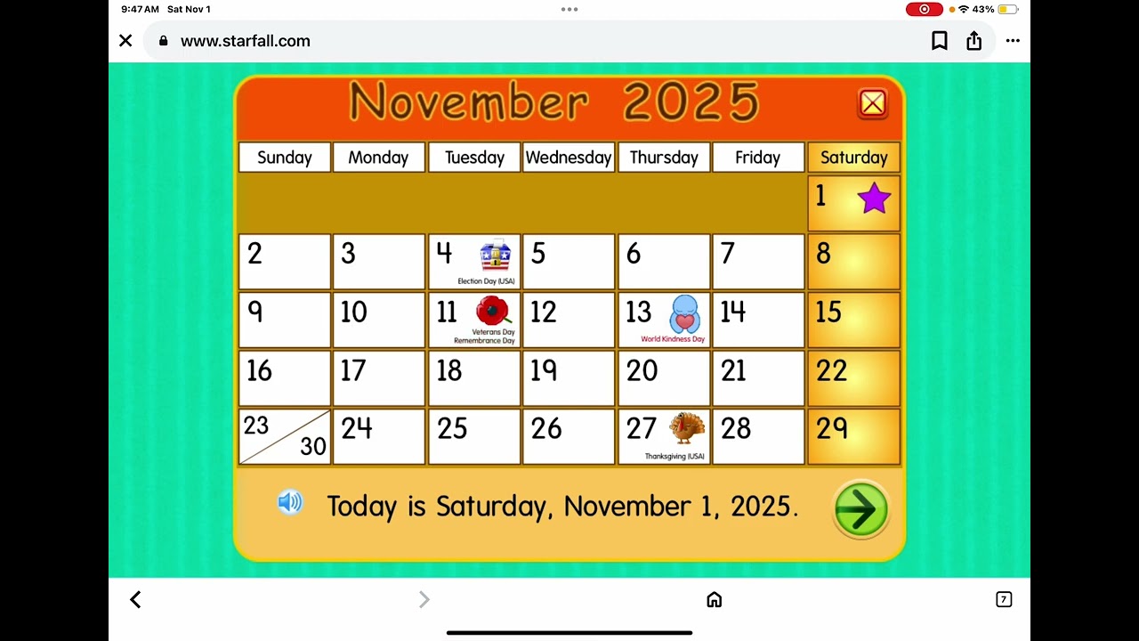November dates on Starfall🦃