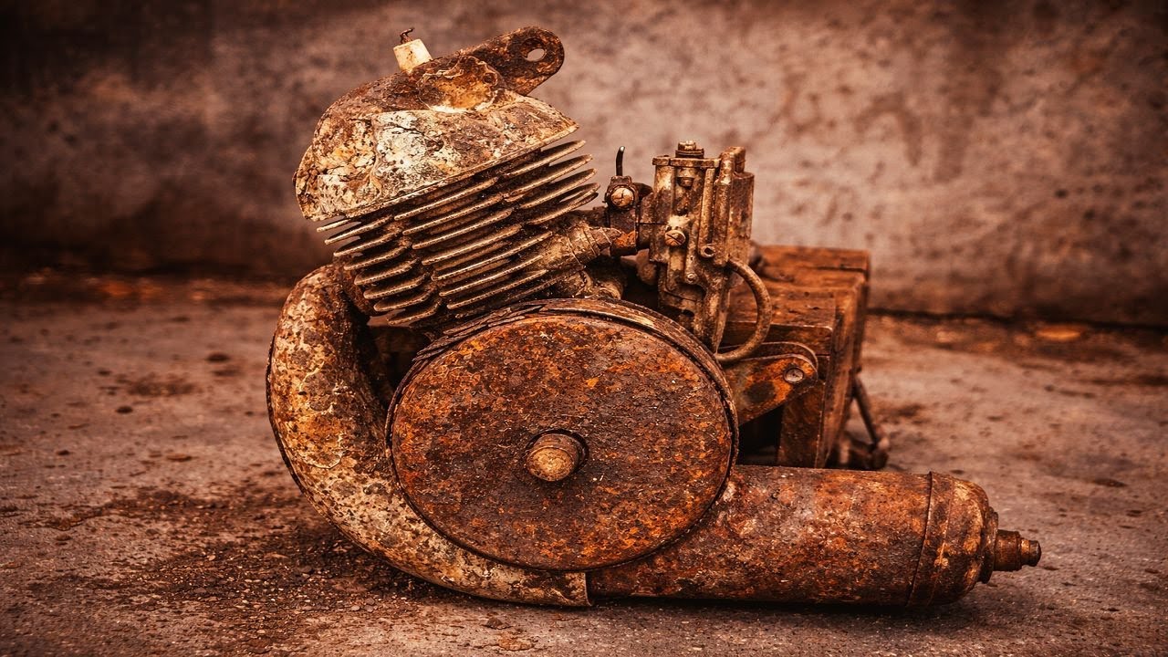 Complete Restoration Abandoned Old Mobylette 50cc moped engine from the later 1950's