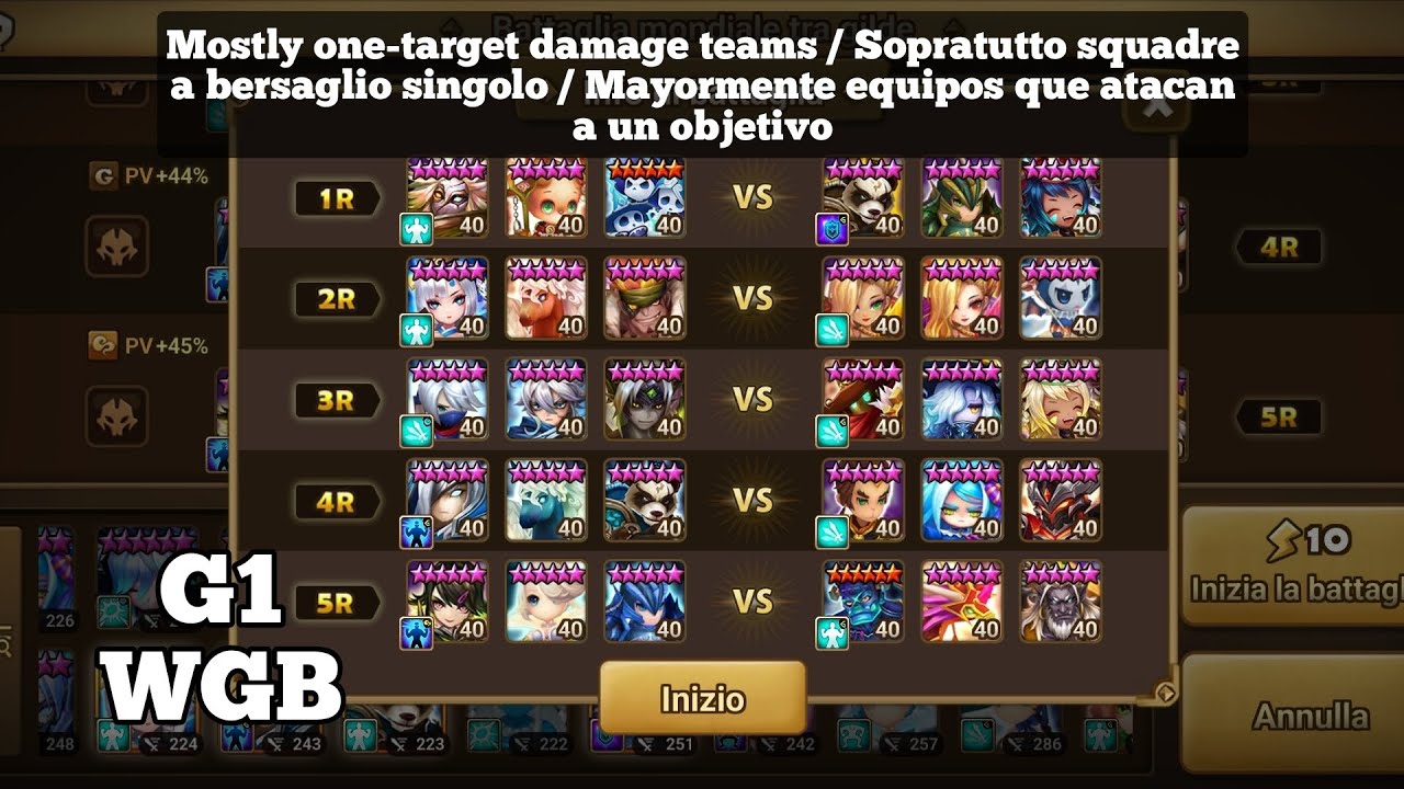 Summoners War G1 World Guild Battle #21 (1/2) - Mostly one-target damage teams