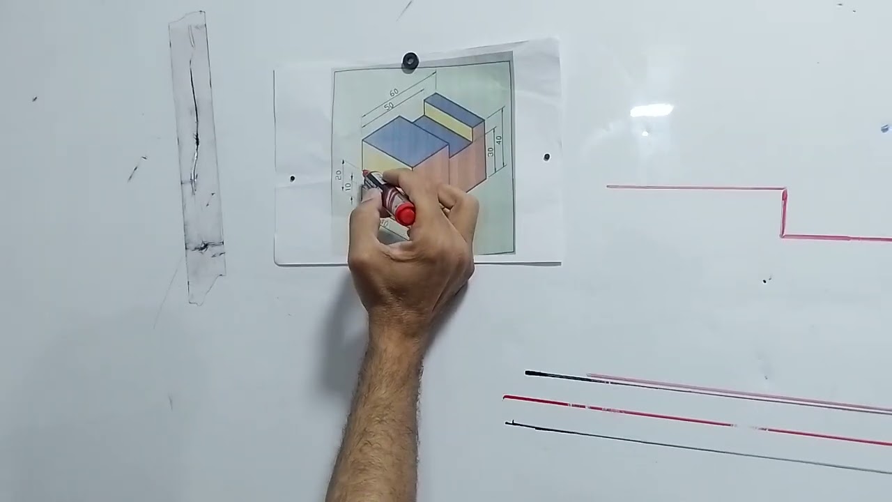 رسم المساقط الثلاثه للمجسم ١- الامامي ٢- الجانبي ٣- الافقي