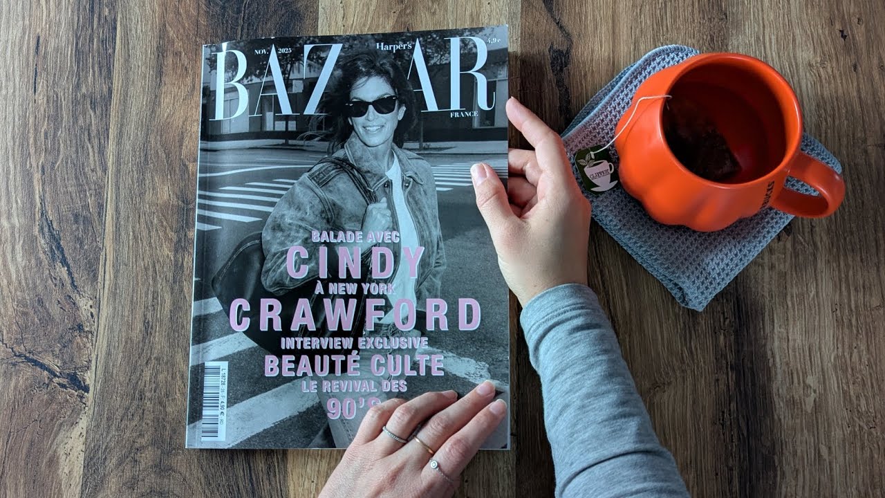 ASMR Harper's Bazar November Flip Through (whispering, paper sounds, drinking tea..) 