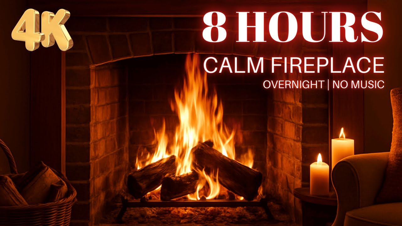 Calm Fireplace 8 Hours | Cozy Winter Fireplace, Gentle Crackling, Deep Sleep, No Music 4K