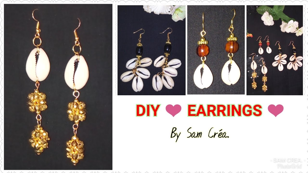 ❇️TUTO facile BOUCLES D'OREILLES CAURIS &PERLES DOREES /// DIY EARRINGS WITH COWRIE SHELL fast&easy