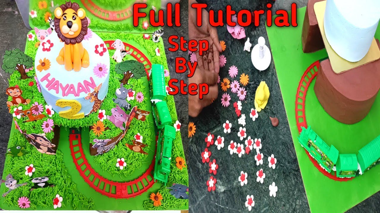 Jungle Theme Cake With Running Train | Running Train Cake For Kids | Jungle Book Cake With Animals