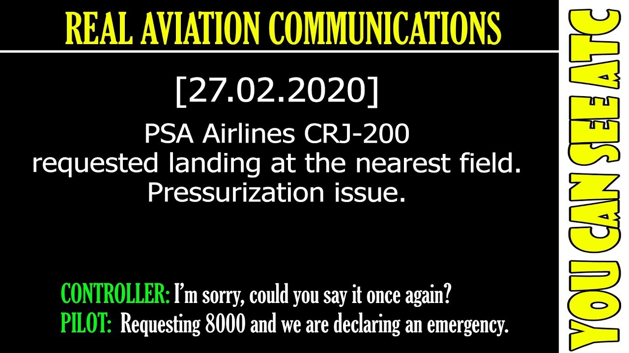 (Real ATC) PSA Airlines CRJ-200 REQUESTED landing at the NEAREST FIELD. Pressurization issue.