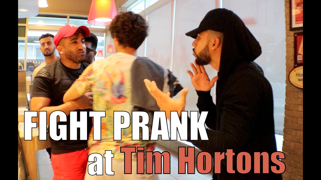 FIGHT PRANK AT TIM HORTONS!!! (PRANKED THE WORKERS)