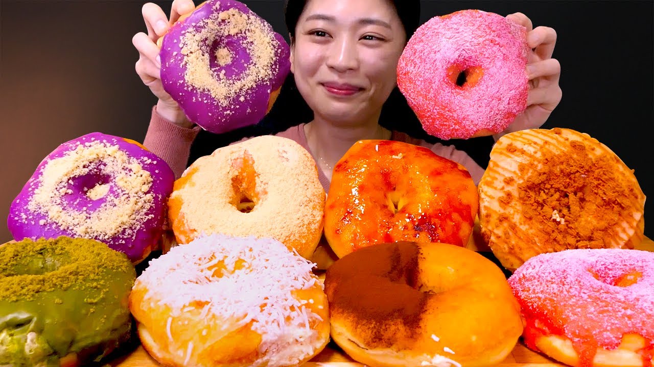 🍩Cream Donut😍쫄깃 쫀쫀✨식감 맛집! 크림이 맛있는 컵넛 도넛먹방❤ [Nutella, Strawberry,Choco,Vanilla] Mukbang