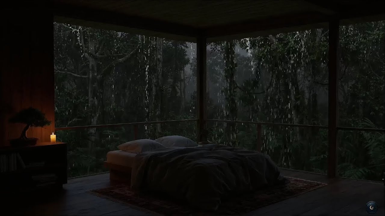 Сильный дождь на стекле окна ⛈️🪟 Спите спокойно сегодня ночью