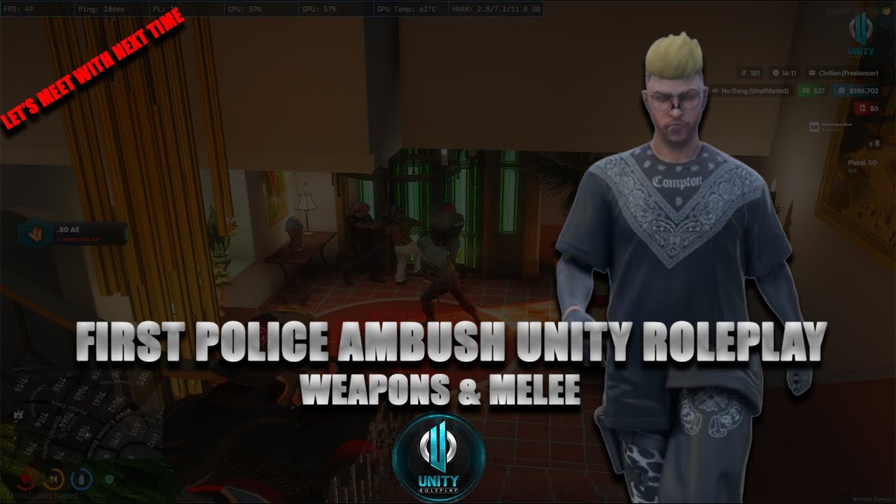 FIRST POLICE AMBUSH UNITY ROLEPLAY ⚠️| UNITY ROLEPLAY | WEAPON & MELEE SITUATION | PD AMBUSH 👾👾