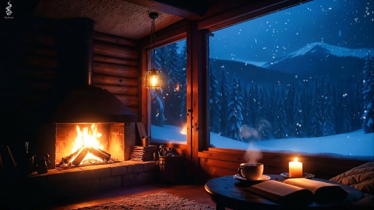 Smooth Jazz & Fireplace Sounds | Cozy Winter Cabin Ambience for Work, Study, Productivity & Focus