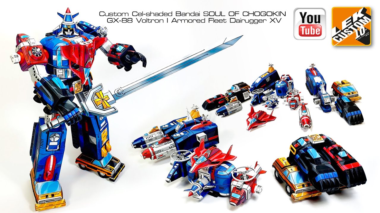 Custom cel-shaded  Bandai  GX-88 Voltron I (Voltron Vehicle Force) By LEK Custom Toys 2021