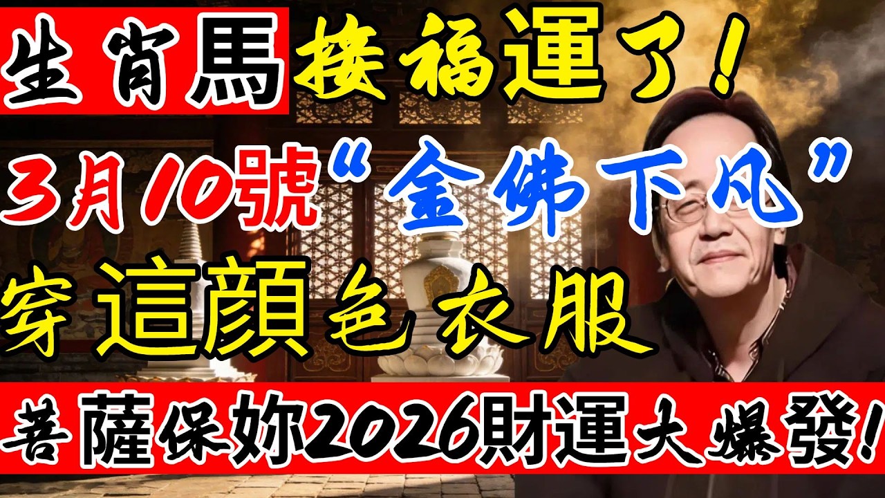 生肖馬接福運了！3月10號，農曆正月廿二，“金佛下凡”，穿這顔色衣服，財神住妳家，趕都趕不走！#金佛下凡#正月二十二#3月10號#生肖運勢#屬馬人2026運勢#十二生肖#招財方法#財運#開運顔色