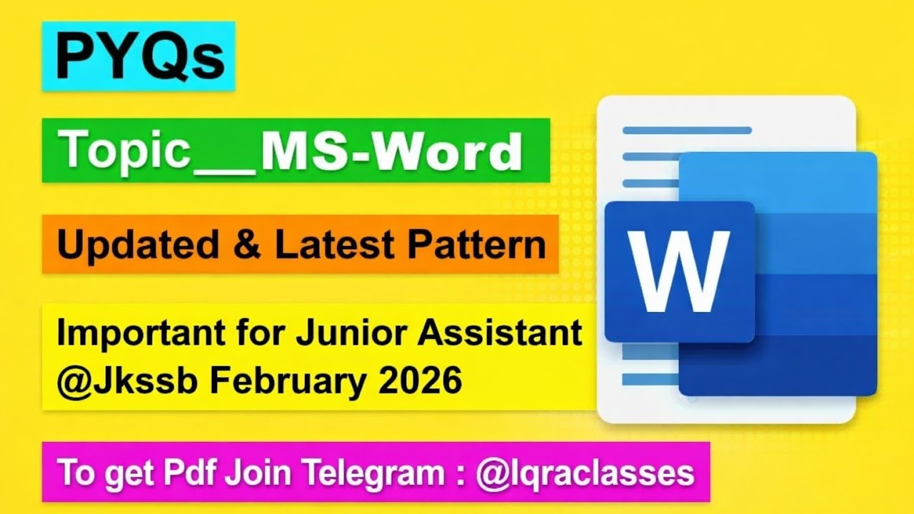 MS - Word  | PYQs |  Important for Junior Assistant Exam Jkssb 