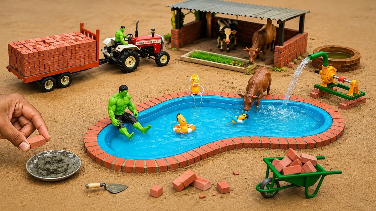 Diy Mini Bricks Cow Shed With Water Tank | Miniature Construction Science Project