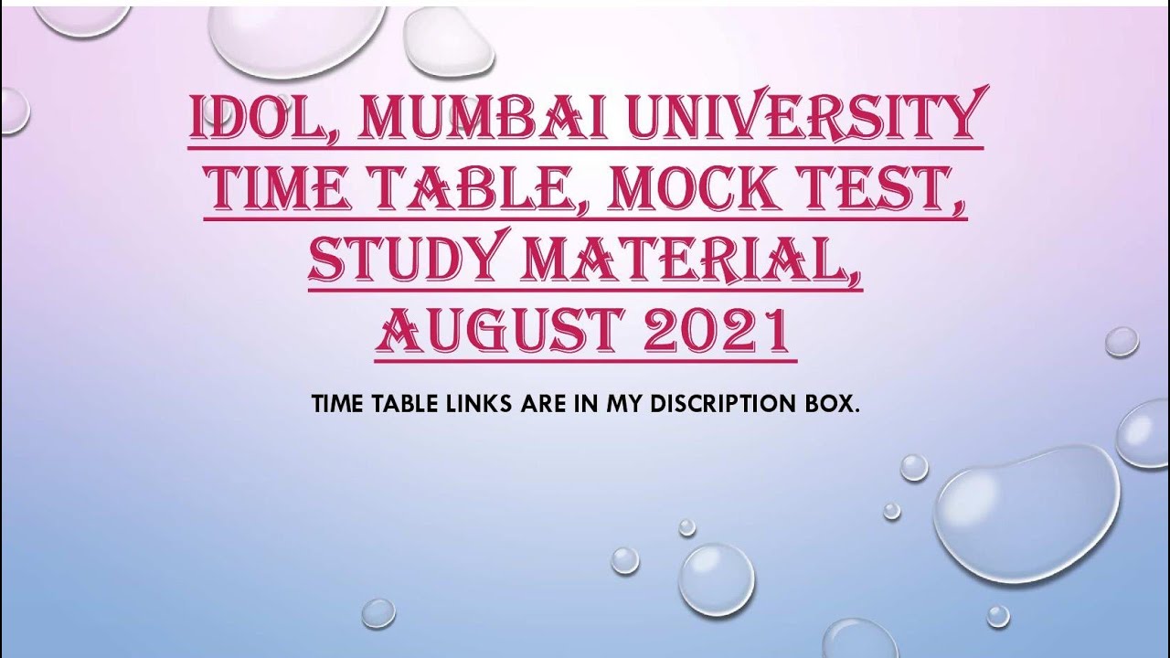 IDOL Mumbai University Time Table, Mock Tests: August 2021