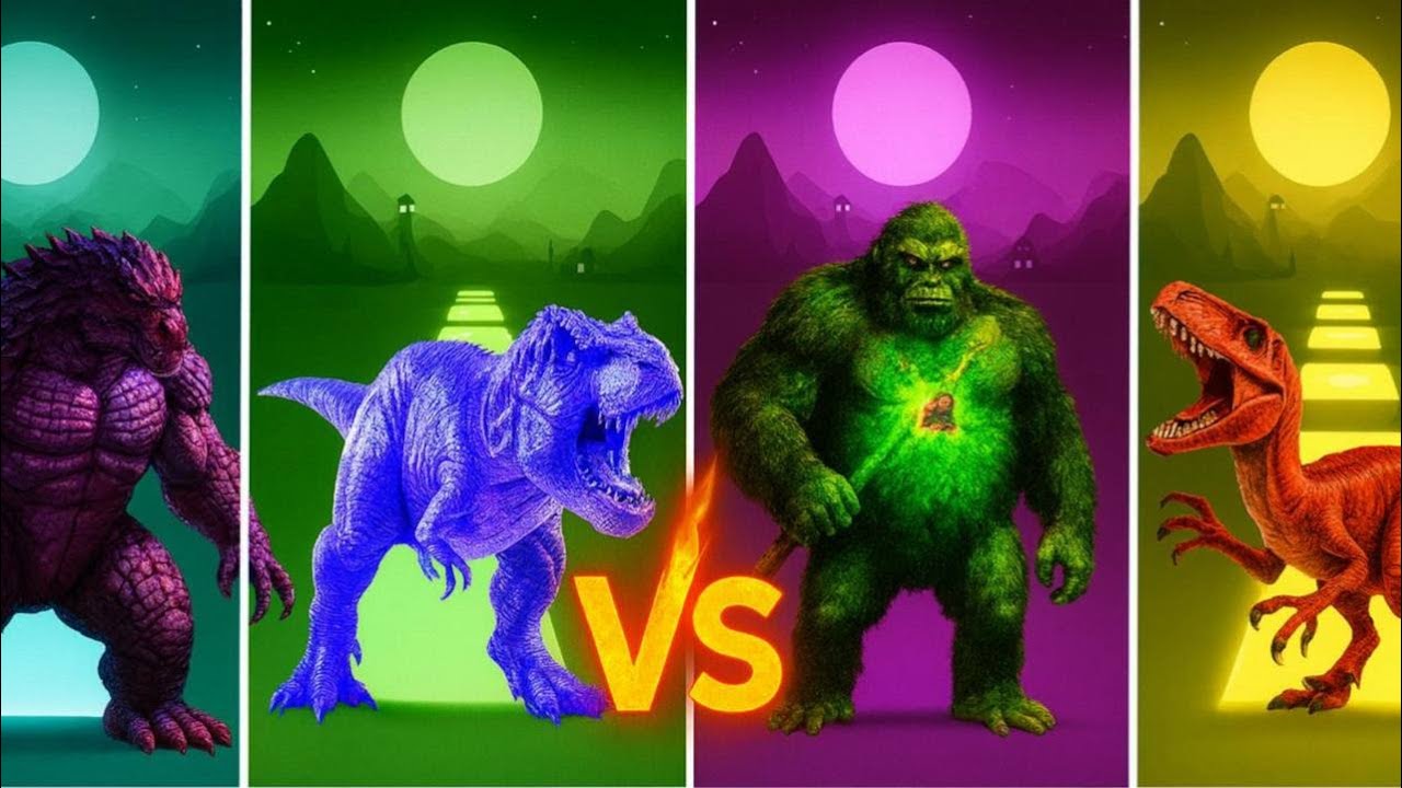 🔥 Ultimate Kaiju Showdown: Dino vs T-Rex vs Kong vs Raptor! | Tiles Hop