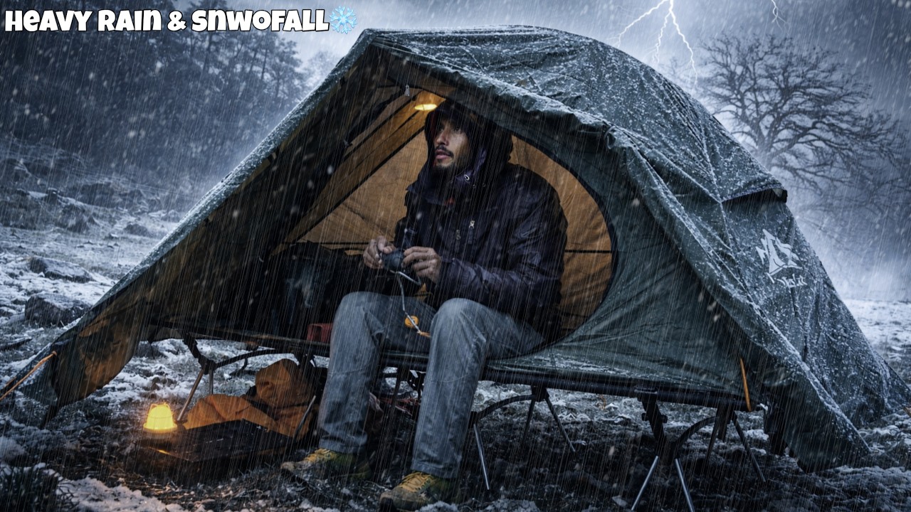 Extreme Camping During a Thunderstorm and Heavy Rain in a Small Tent ⛈️ ⛺ | Winter Rain Camping