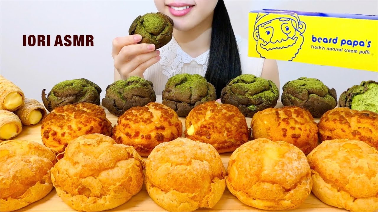 【ASMR / 咀嚼音】 漆黒の抹茶シュークリーム Beard Papa’s Cream Puff  슈크림 【Eating Sounds】