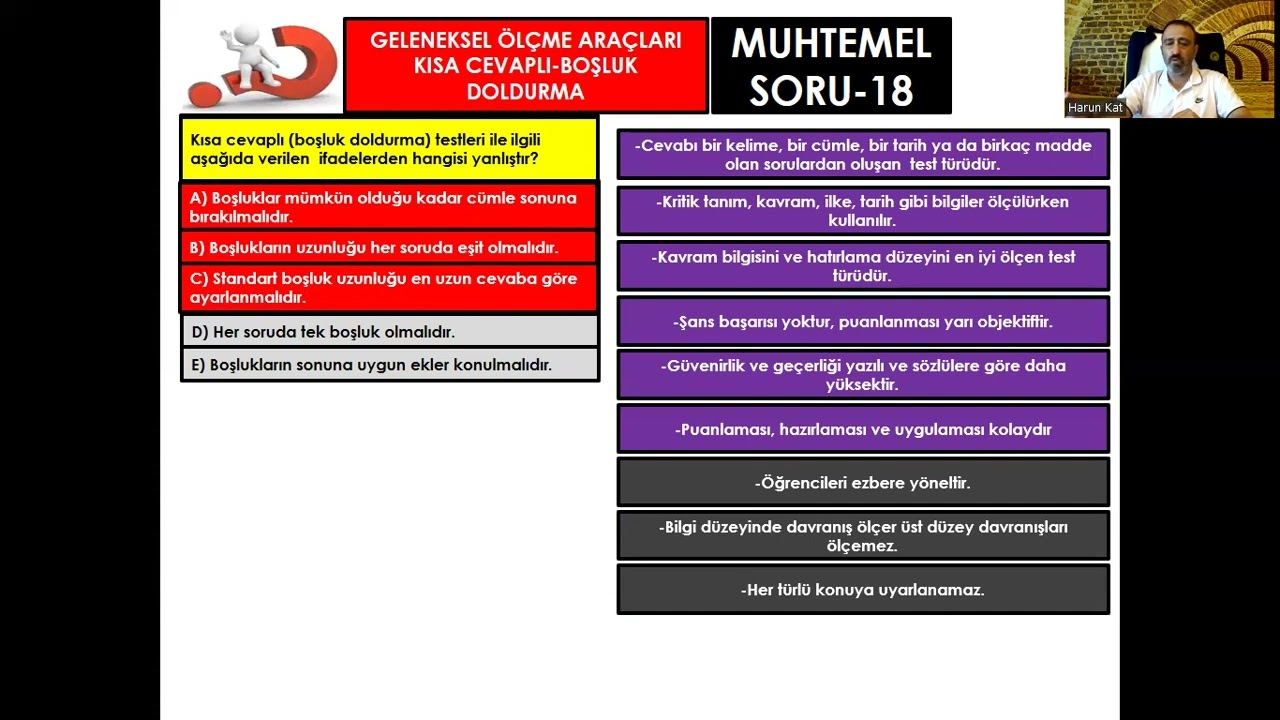 UZMAN VE BAŞÖĞRETMENLİK SINAVI ÖLÇME VE DEĞERLENDİRME MUHTEMEL SORU-18