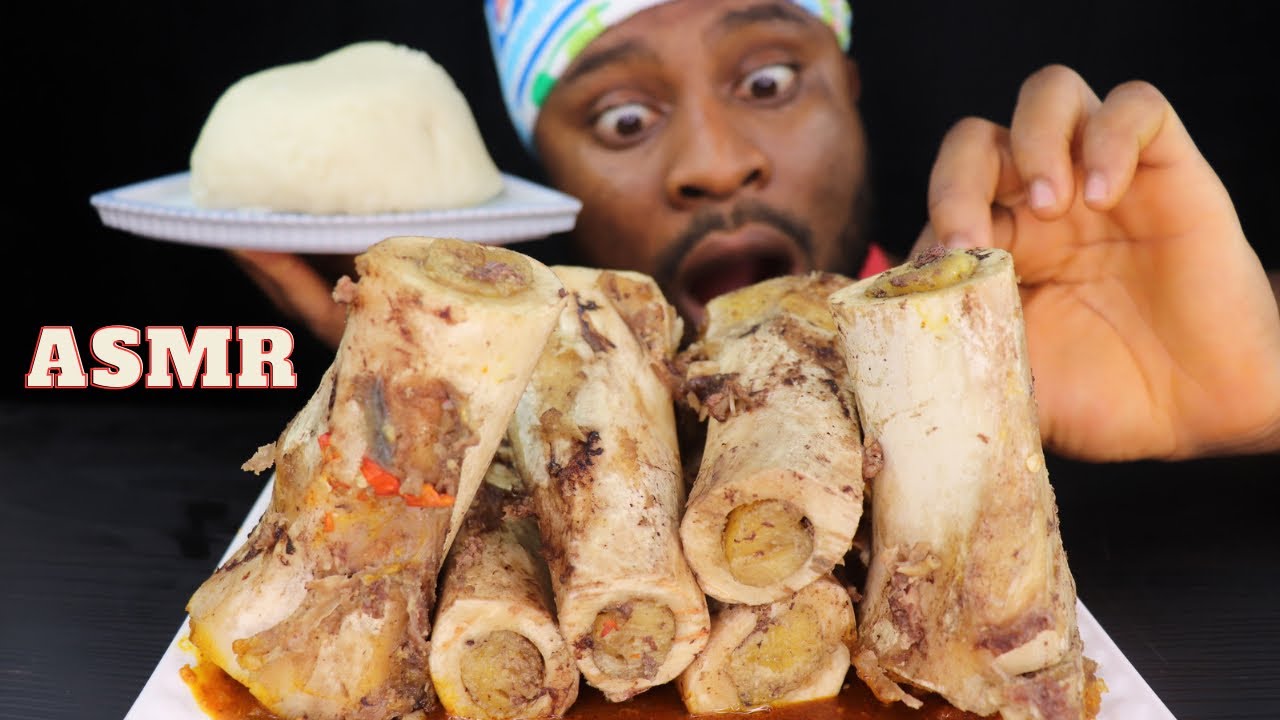 Mukbang Asmr Beef Bone Marrow Ogbono Soup with Pounded Yam. This is Banger! Oshioo!