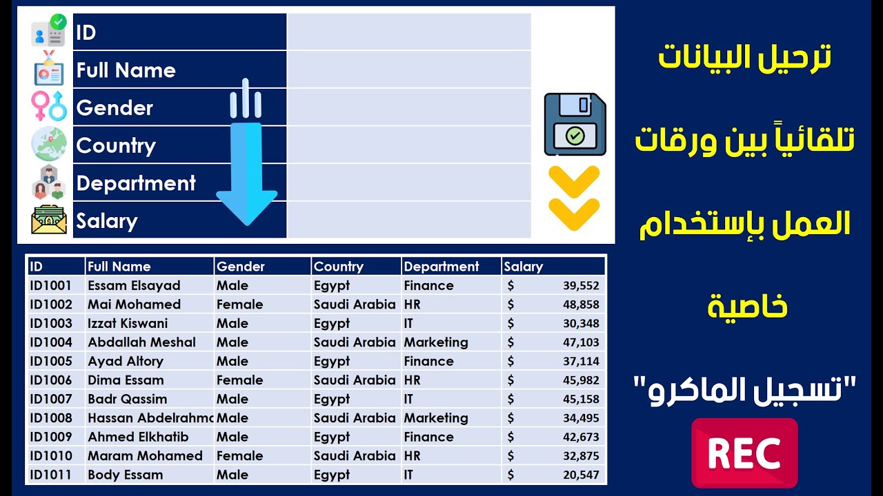 ترحيل البيانات تلقائياً بين ورقات العمل بإستخدام خاصية تسجيل الماكرو