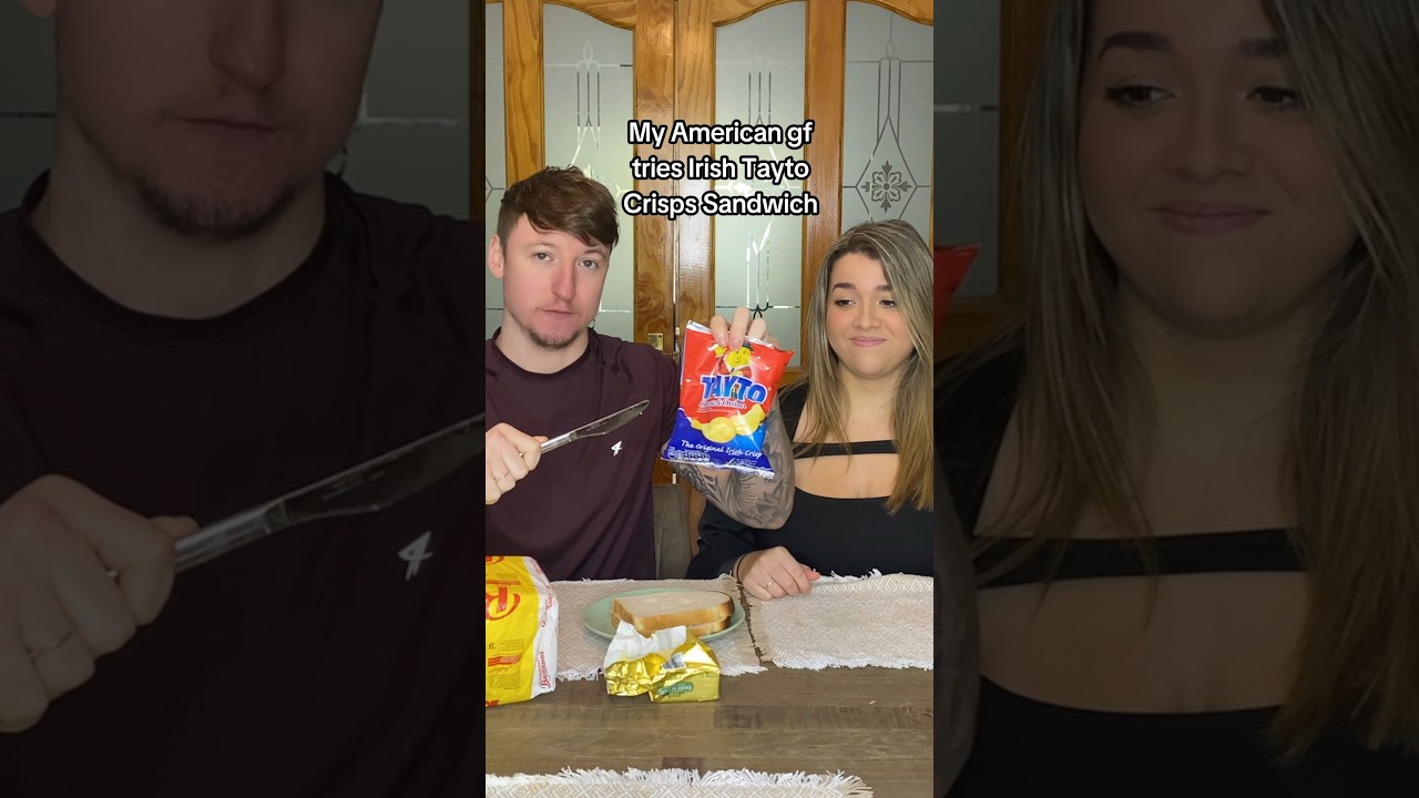 ☘️American tries Irish Tayto Crisp Sandwich 🥪 #shorts