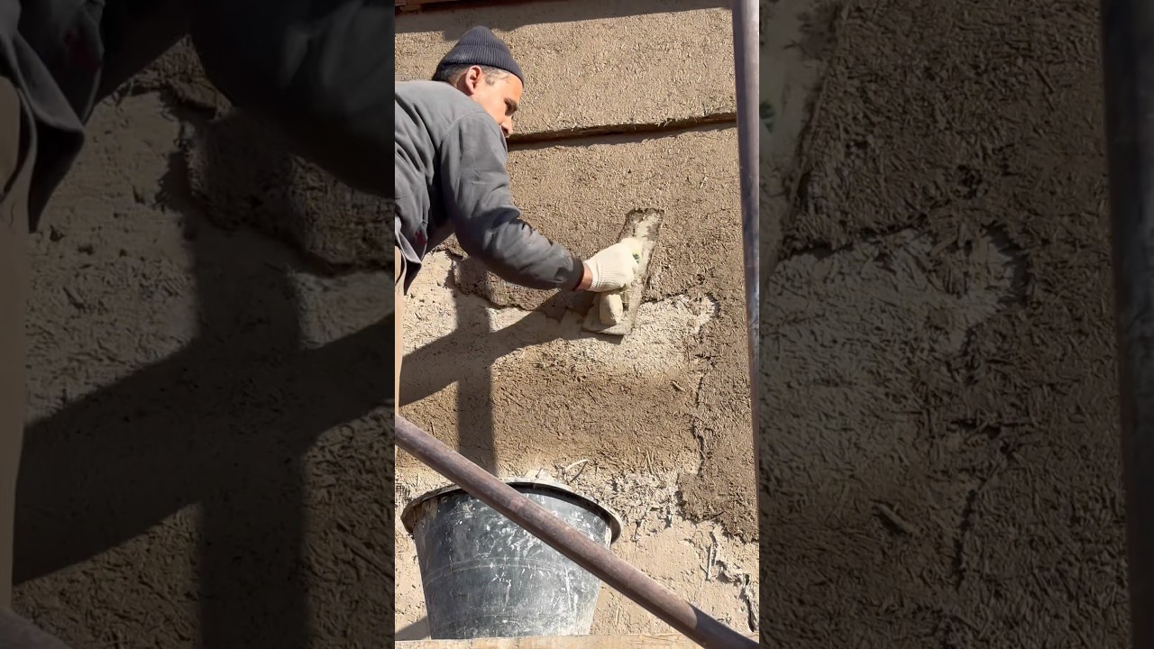 Natural Clay Plaster &mdash; Made from Mud and Straw | Traditional Wall Finish #construction #asmr #shorts