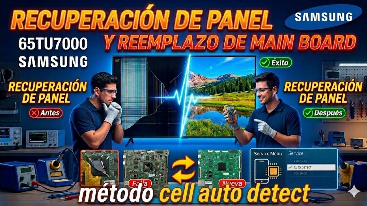 65TU7000 SAMSUNG RECUPERACIÓN DE PANEL Y REEMPLAZO DE MAIN BOARD USANDO CELL AUTO DETECT