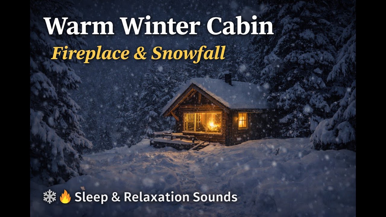 Warm Winter Cabin ❄️ Fireplace & Snowfall Ambience for Deep Sleep (8H)