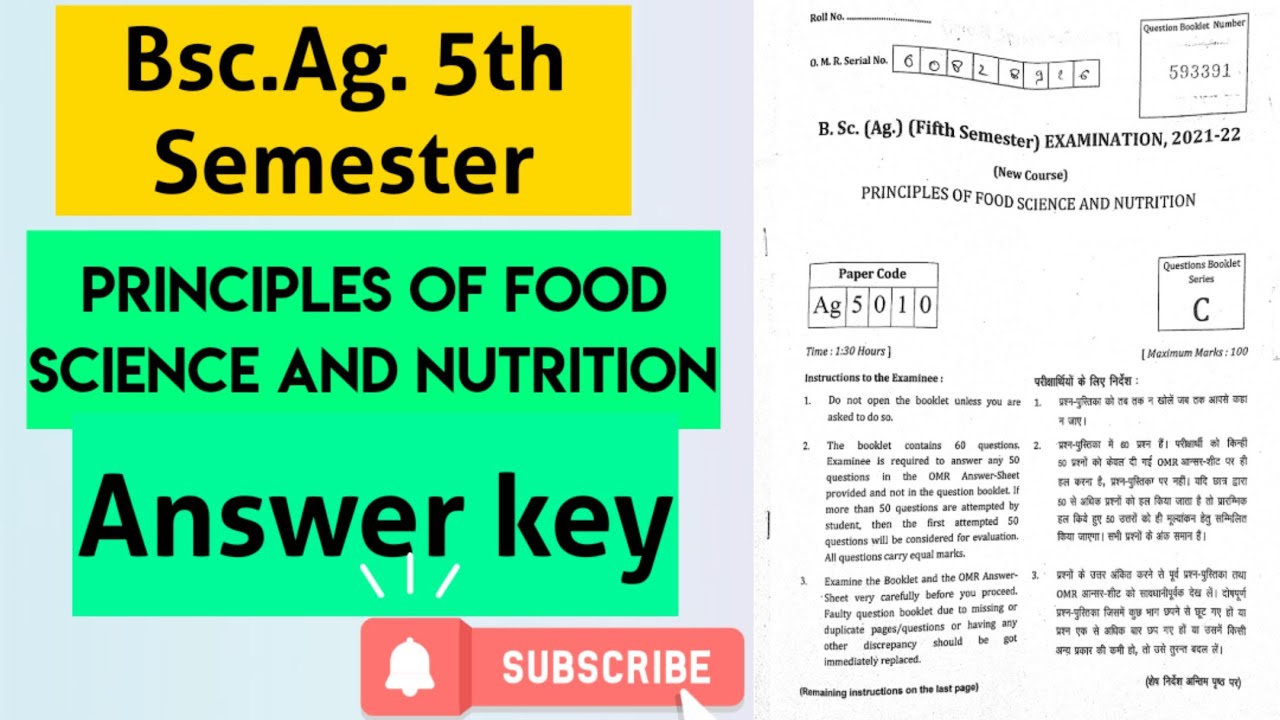 Principles of Food Science and Nutrition | Full Paper Solution | B.sc. ag.5th Semester Paper 2021-22