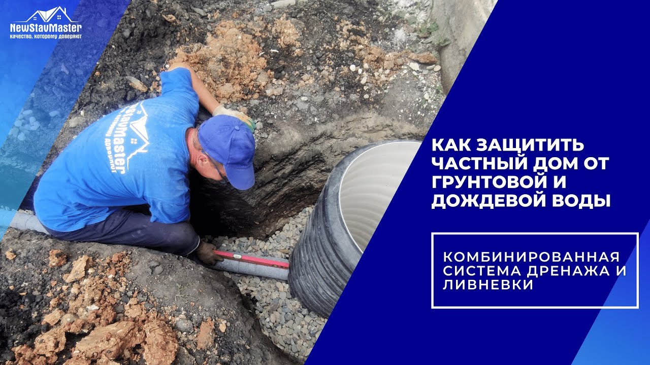 КАК ЗАЩИТИТЬ ЧАСТНЫЙ ДОМ ОТ ГРУНТОВОЙ И ДОЖДЕВОЙ ВОДЫ  КОМБИНИРОВАННАЯ СИСТЕМА ДРЕНАЖА И ЛИВНЕВКИ.