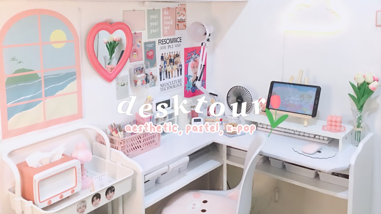 desk tour 🍡  | aesthetic, organized, k-pop +  pastel (2021)