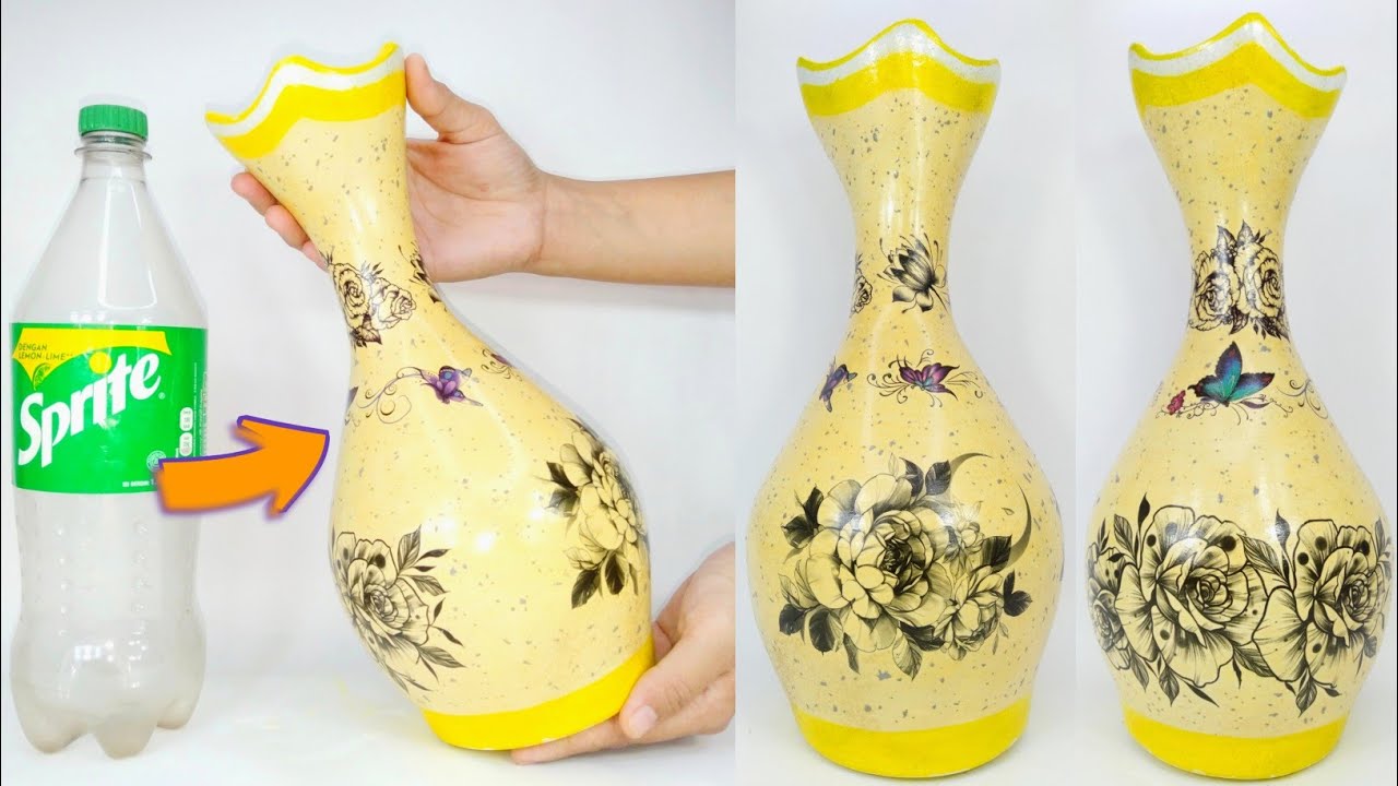 DIY vas bunga dari botol bekas ||hiasan meja dari botol gypsum dan semen