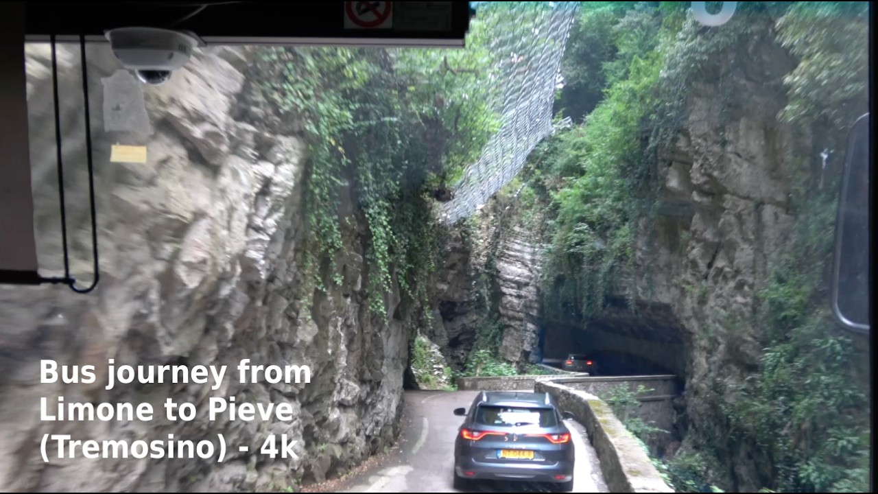 4k resolution: Bus journey from Limone Sul Garda to Pieve (Tremosine) - Lake Garda, Italy