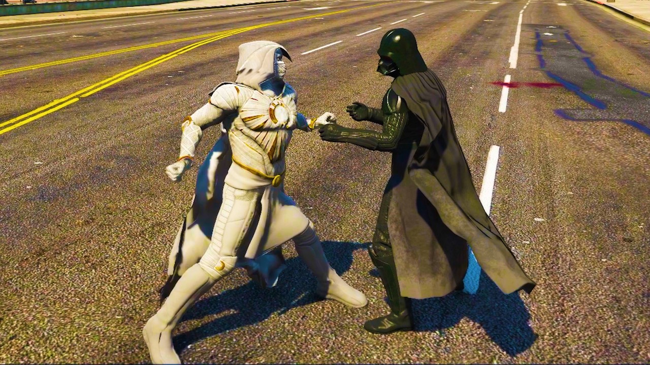 GTA 5 Ultimate Graphics Mod Moon Knight VS Darth Vader Fight