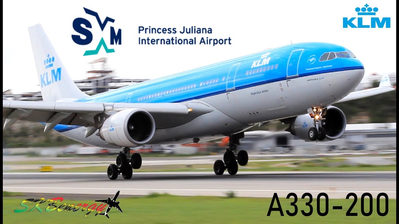 KLM A330-200 arrival, taxi, push-back, departure @ Princess Juliana Int'l Airport, St Maarten