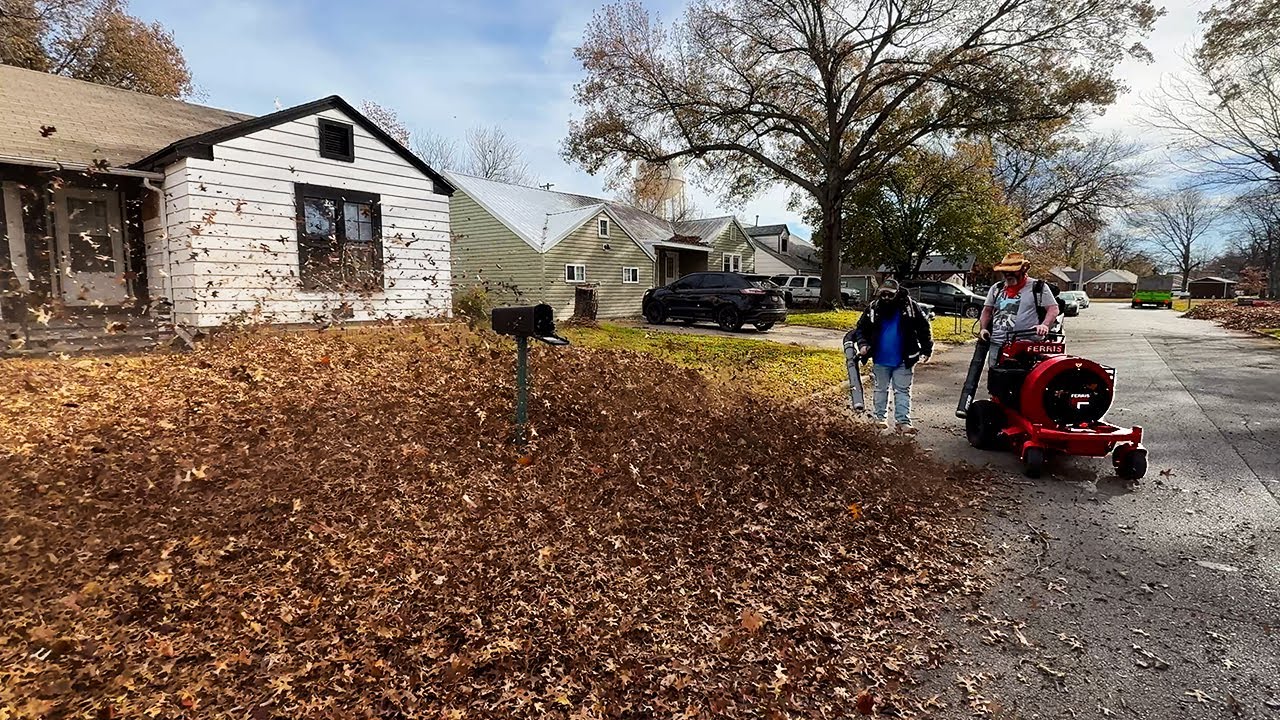 This Was Risky… We Blew an ENTIRE City Block … INSANE Leaf Cleanup