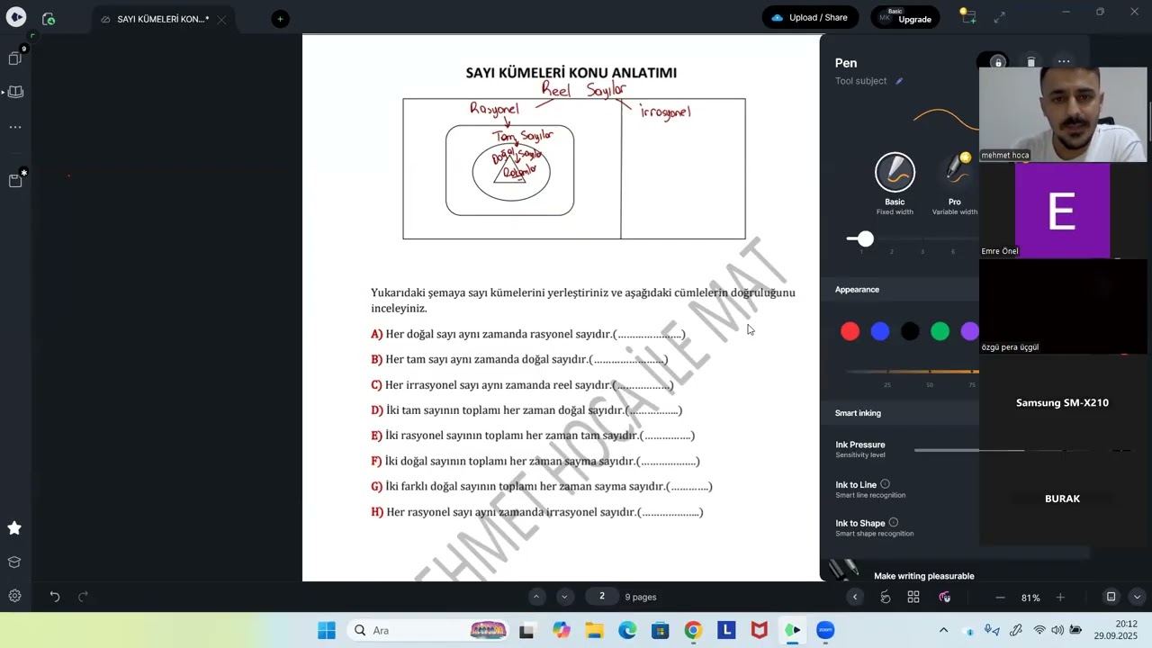 MEHMET HOCA İLE UZAKTAN EĞİTİM PROGRAMI SAYI KÜMELERİ 1.DERS