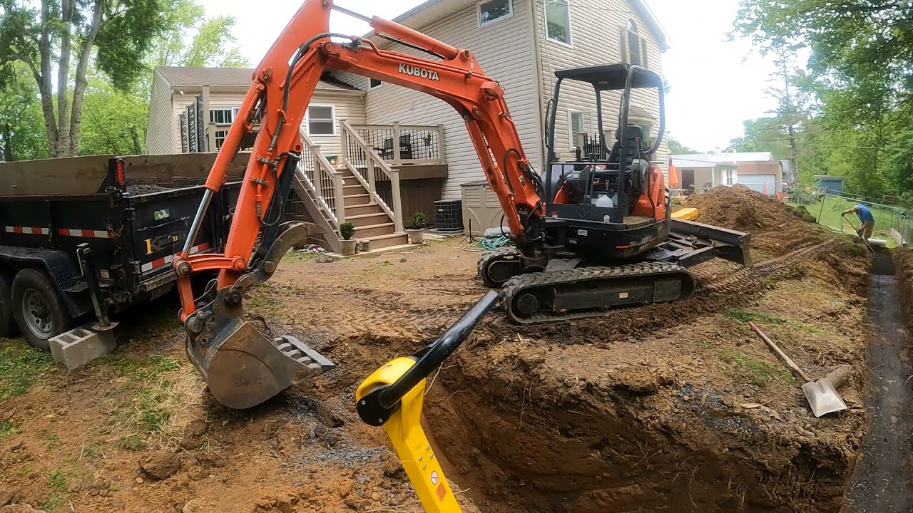 Retaining Wall Base with Excavator